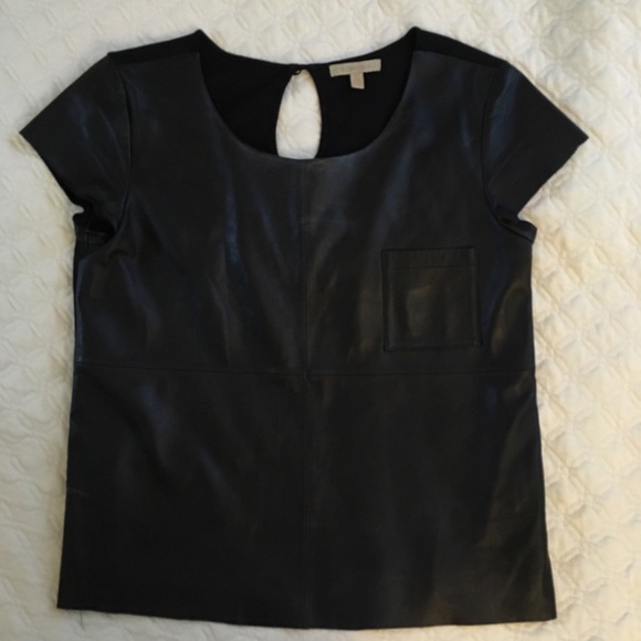 Anthropologie Bordeaux Black Leather Pocket Tee S - Picture 1 of 7
